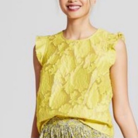 Who What Wear | Yellow Floral Ruffle Sleeve Top Size Medium - Picture 2 of 7